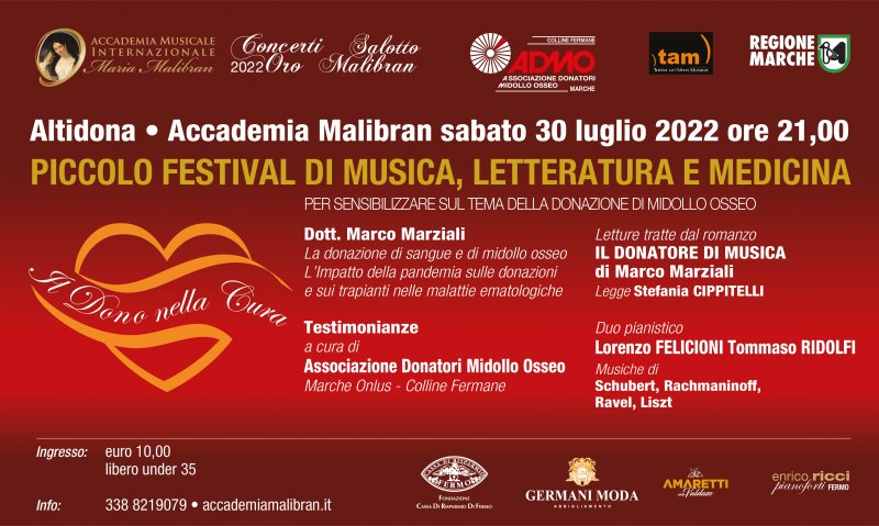 PICCOLO FESTIVAL DI MUSICA, LETTERATURA E MEDICINA Per sensibilizzare sul tema della donazione di midollo osseo