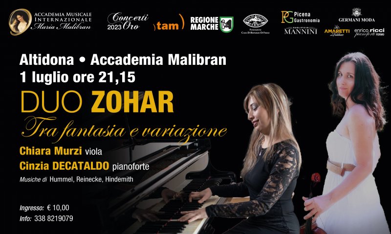 CONCERTI ORO  - MALIBRAN CLASSICA - TRA FANTASIA E VARIAZIONE DUO ZOHAR Chiara MURZI viola Cinzia DECATALDO pianoforte